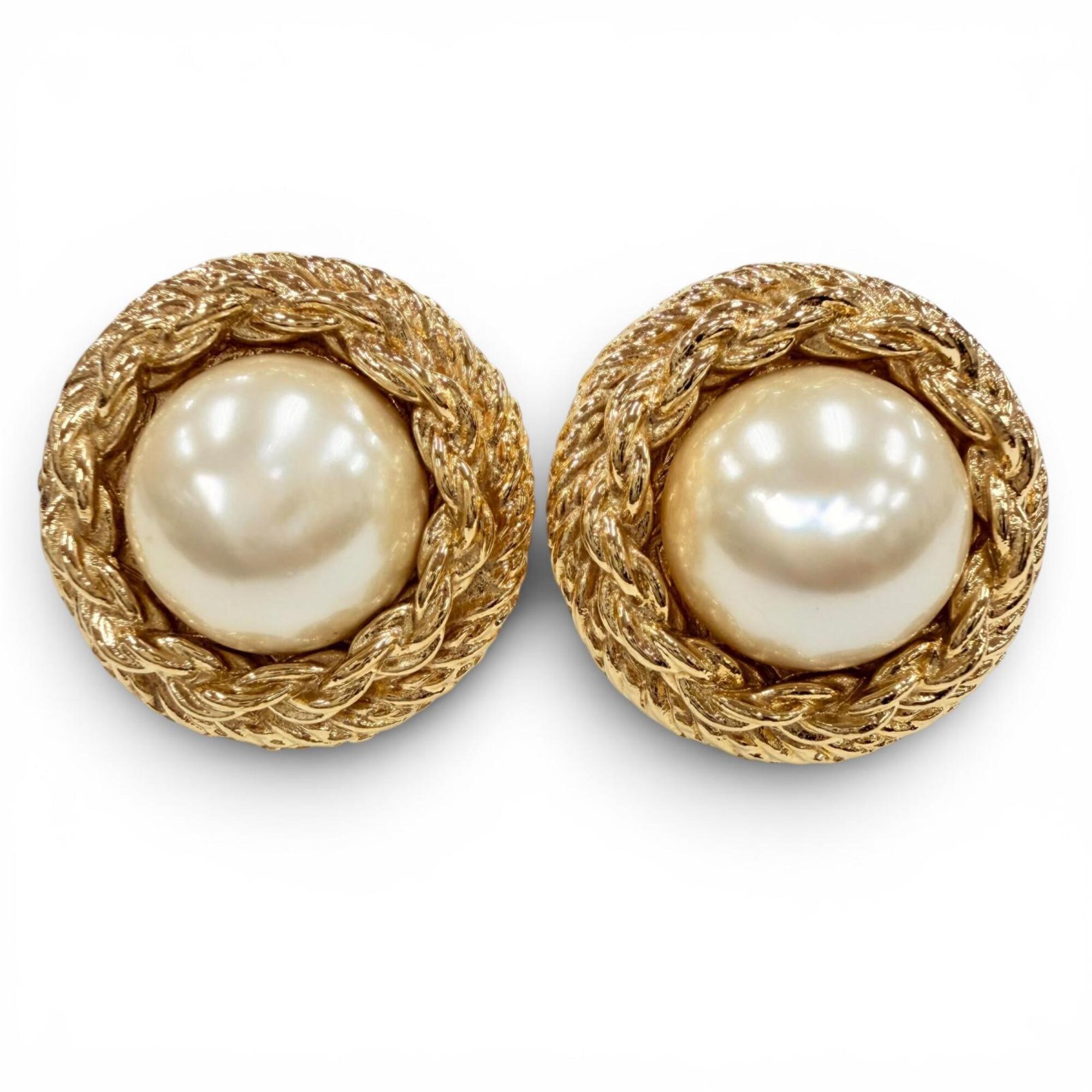 Christian Dior Vintage Pearl Earrings (Pair) - Gold Women's Comes With Box